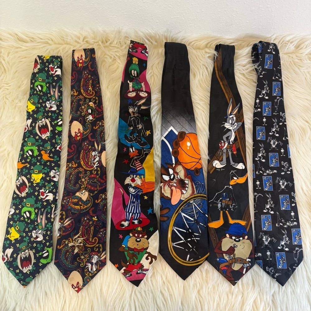 VINTAGE LOONEY TUNES Warner Bros. Cartoon Character Ties - Multicolor Set 6